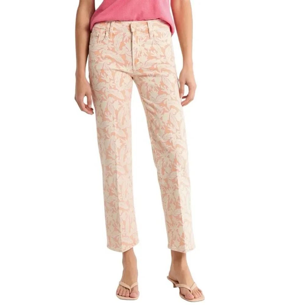 MOTHER Mid-Rise Rambler straight-leg jeans coral reef floral pattern sz 27 NWT